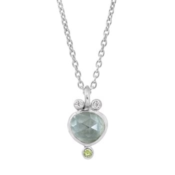 Sølv collier med aquablå kvarts, peridot & zirkonia - Rabinovich